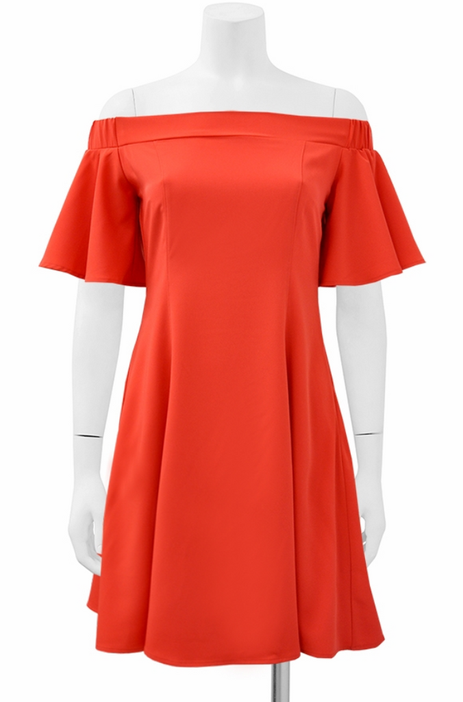 Orange Off-Shoulder Flare Dress