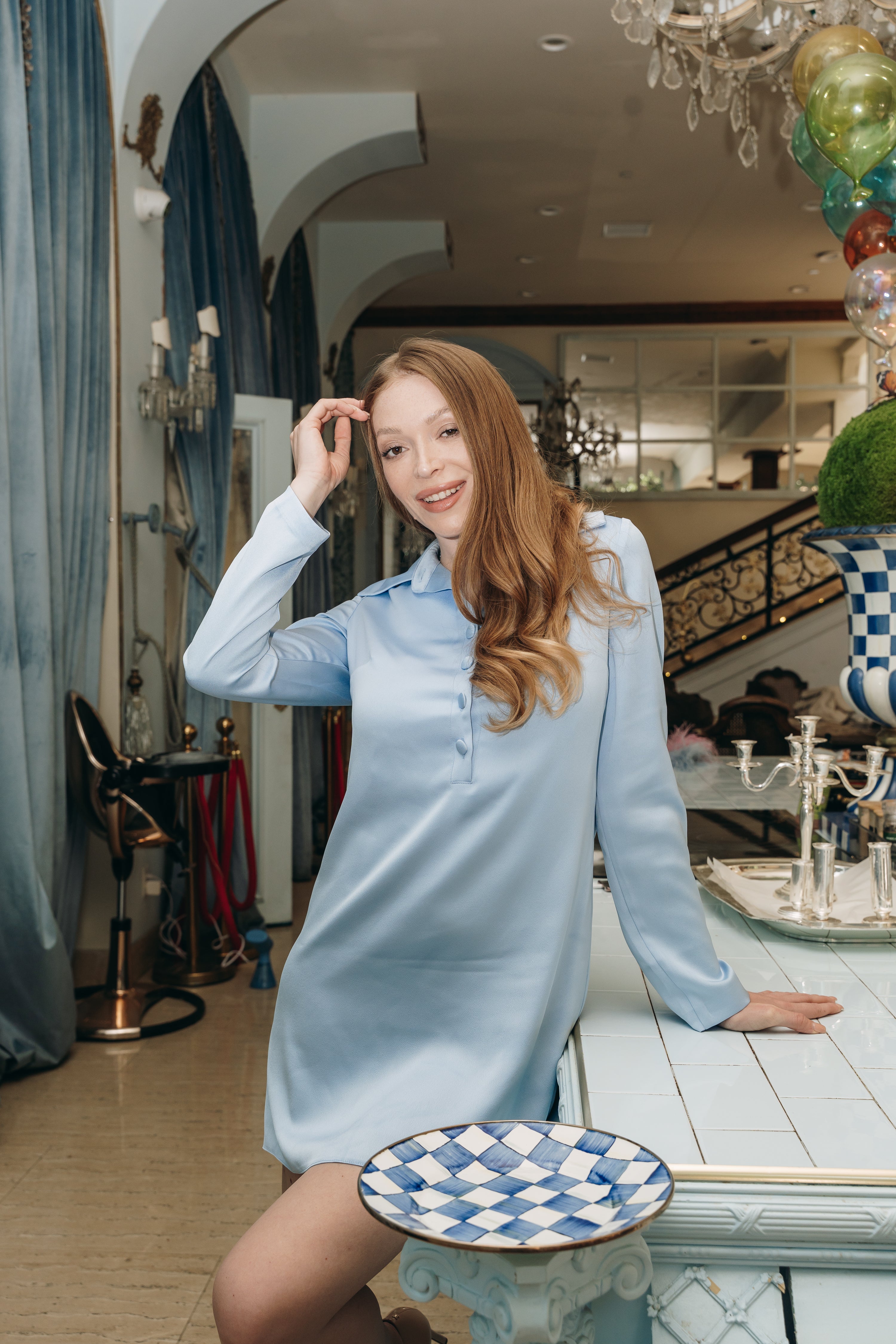 The Soft Prestige Mini Dress in Sky Blue