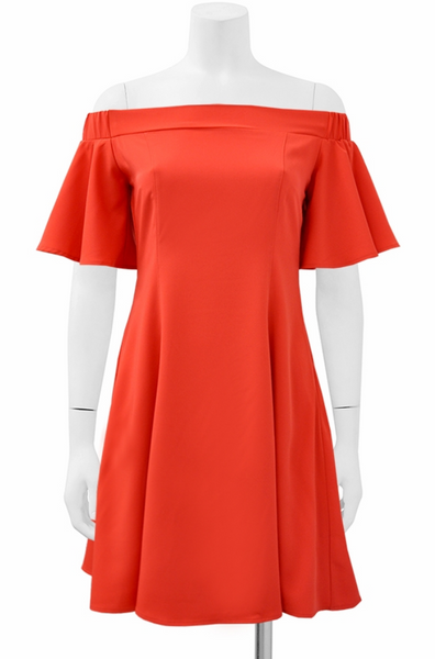 Orange Off-Shoulder Flare Dress - Heiress Gems